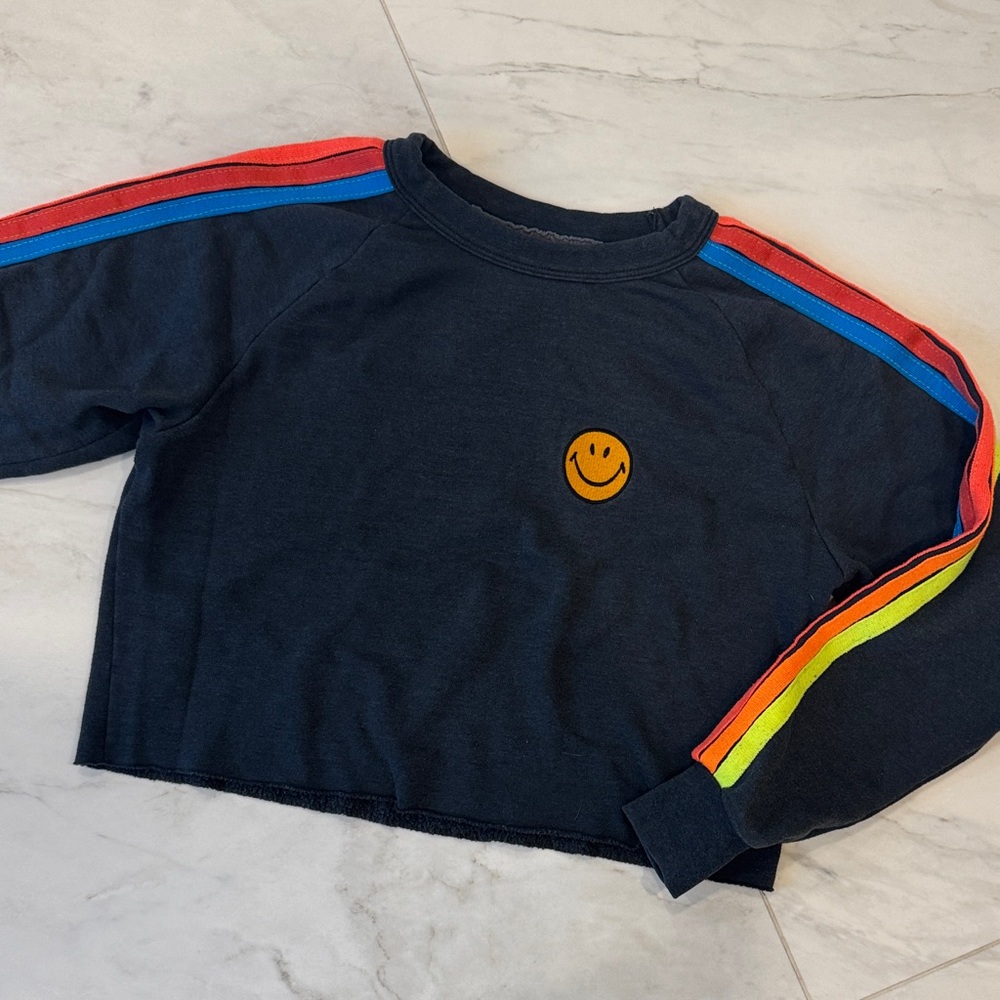 Aviator Nation Navy Blue Smiley Face cropped sweatshirt